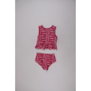 PatPat Girls Swimsuit Barbie Peplum Tankini Pink Logo Print 6-7Y NWT